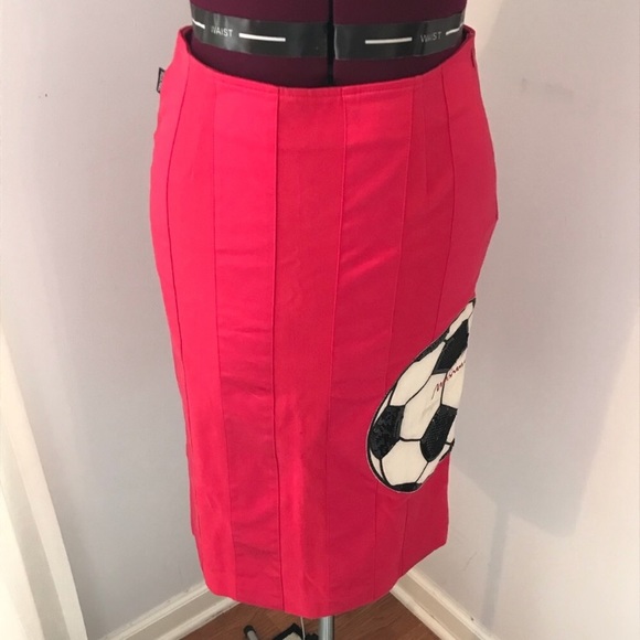 Pink pencil skirt with soccer ball statement skirt - Picture 3 of 5
